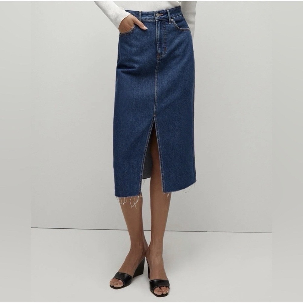 Veronica Beard Victoria Long Midi Skirt Size 4 Stone Bright Blue Denim Jean